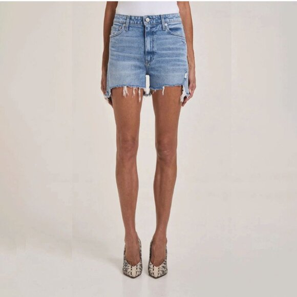 LE JEAN Georgie High-Rise Distressed Stretch Denim Cut-Off Shorts Sz 28 (4-6) - Picture 1 of 7